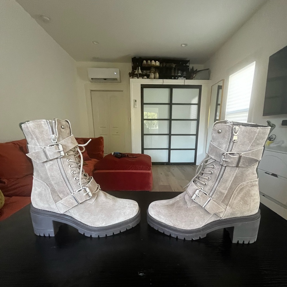 Taupe suede combat boots